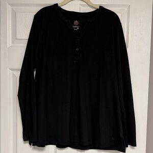 Isaac Mizrahi Black V-neck Henley with Pink Detail